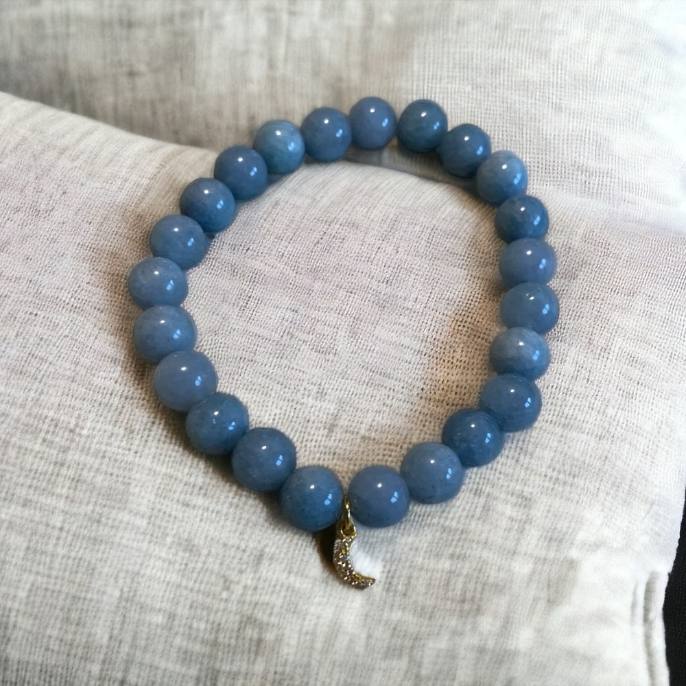 Angelite bracelet with sweet moon charm.